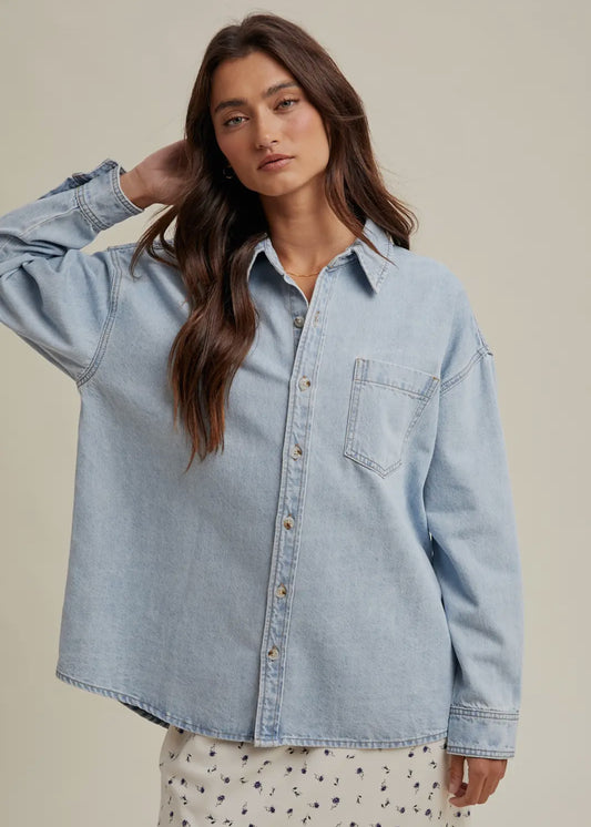 Washed denim oversized button down