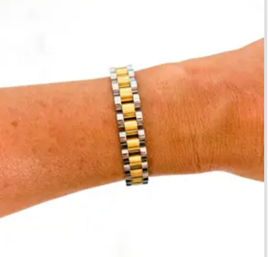 Gold & Silver Watch Band Bracelet