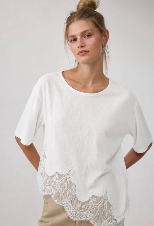 Slub lace hem tee