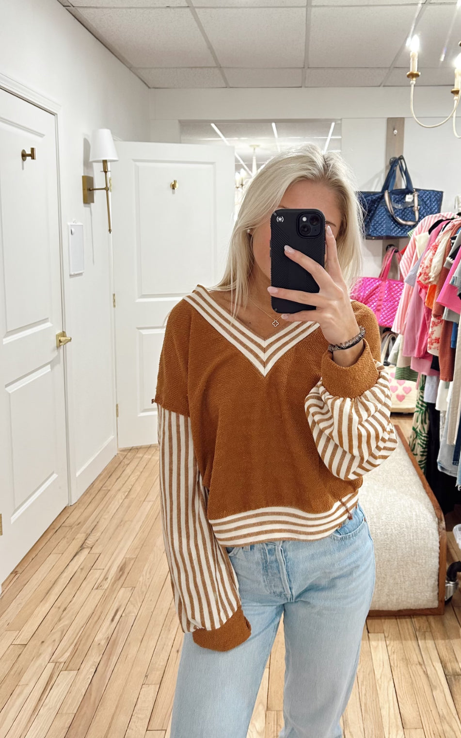 stripe camel top