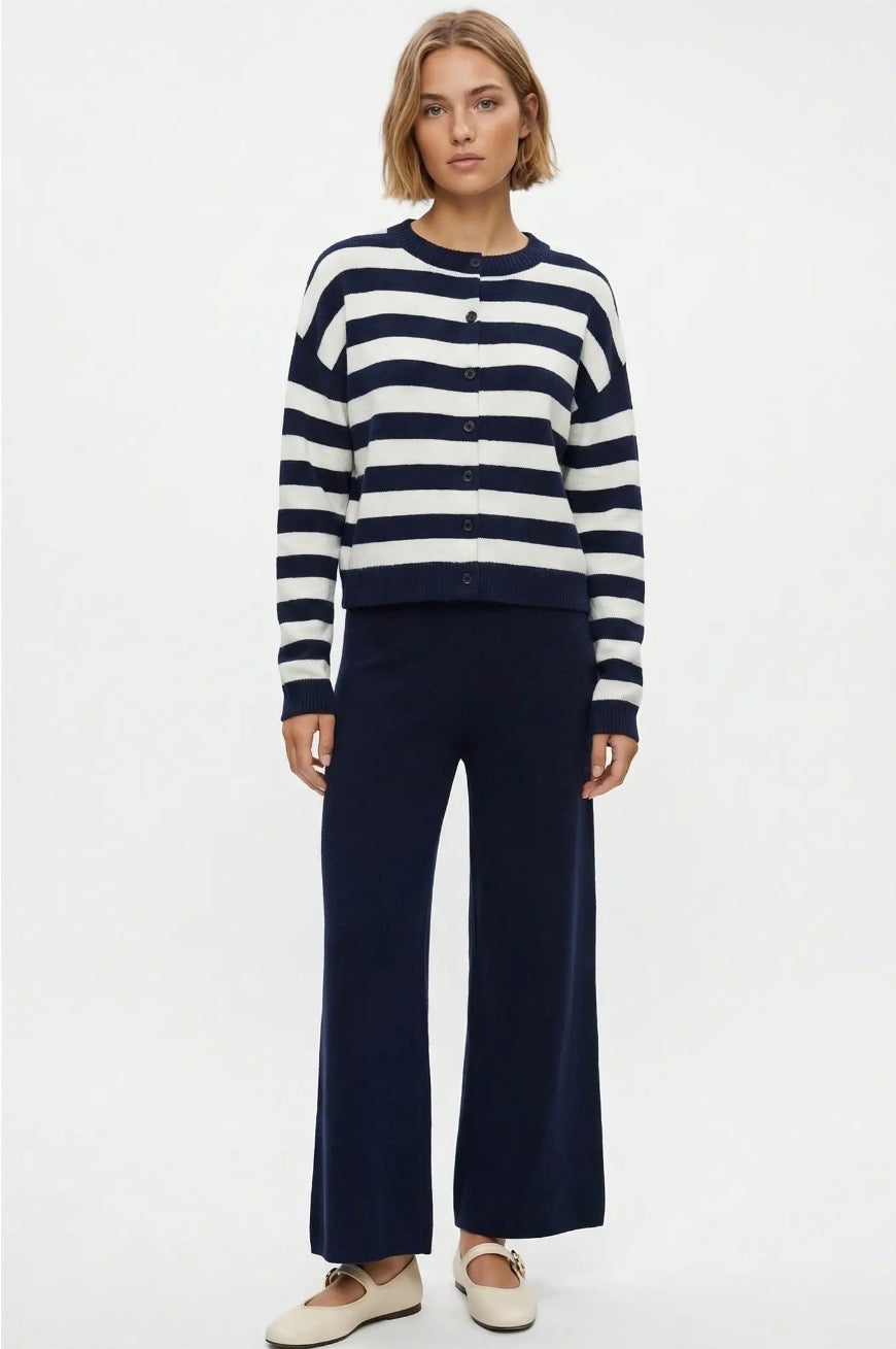 Two piece navy cardigan pants set