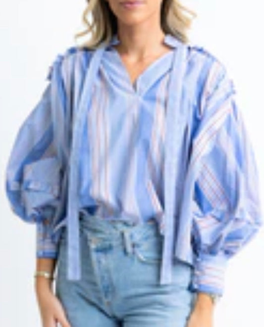 Stripe Poplin Ruffle Top by Karlie