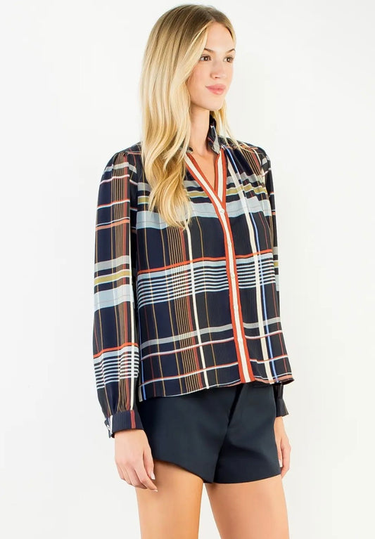 Plaid Long Sleeve Button Top