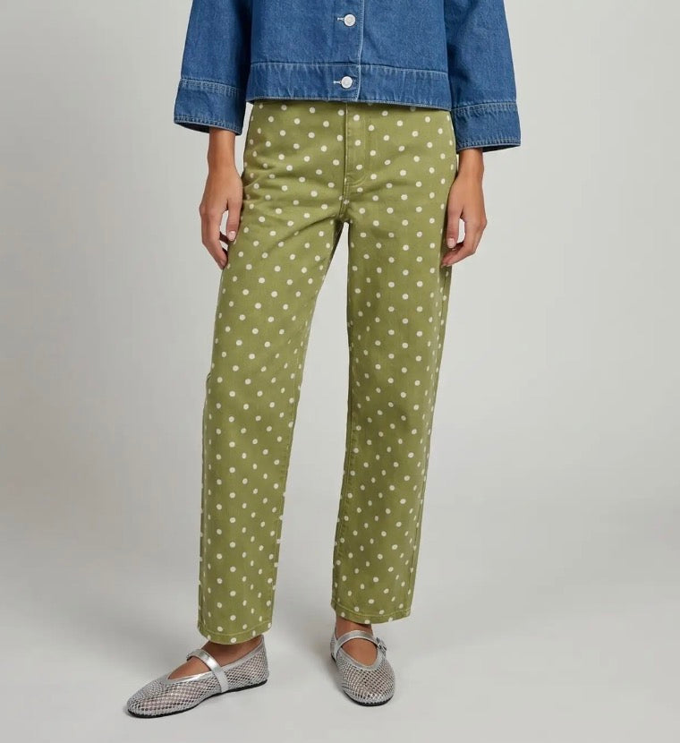 Green polka dot jeans