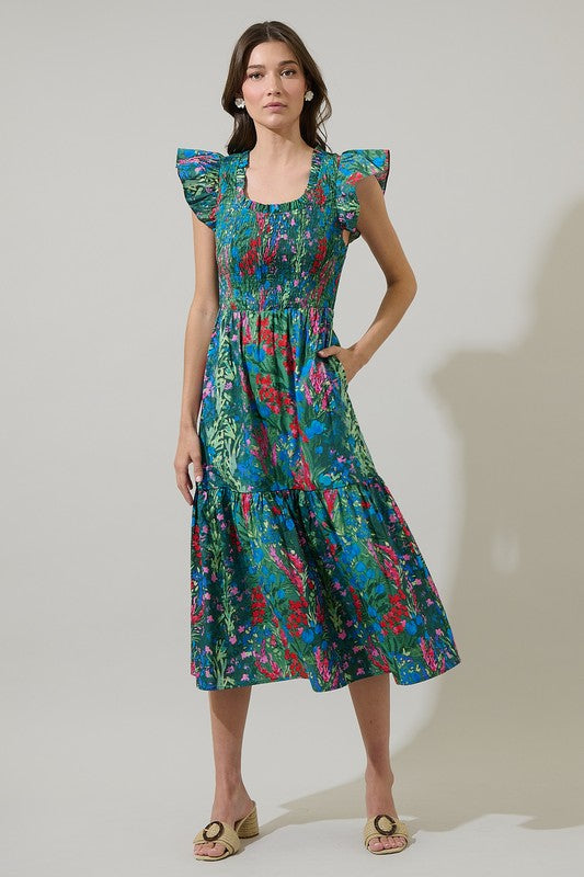 Devin floral smocked midi dress