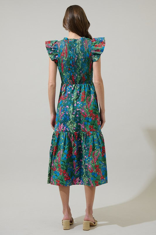 Devin floral smocked midi dress