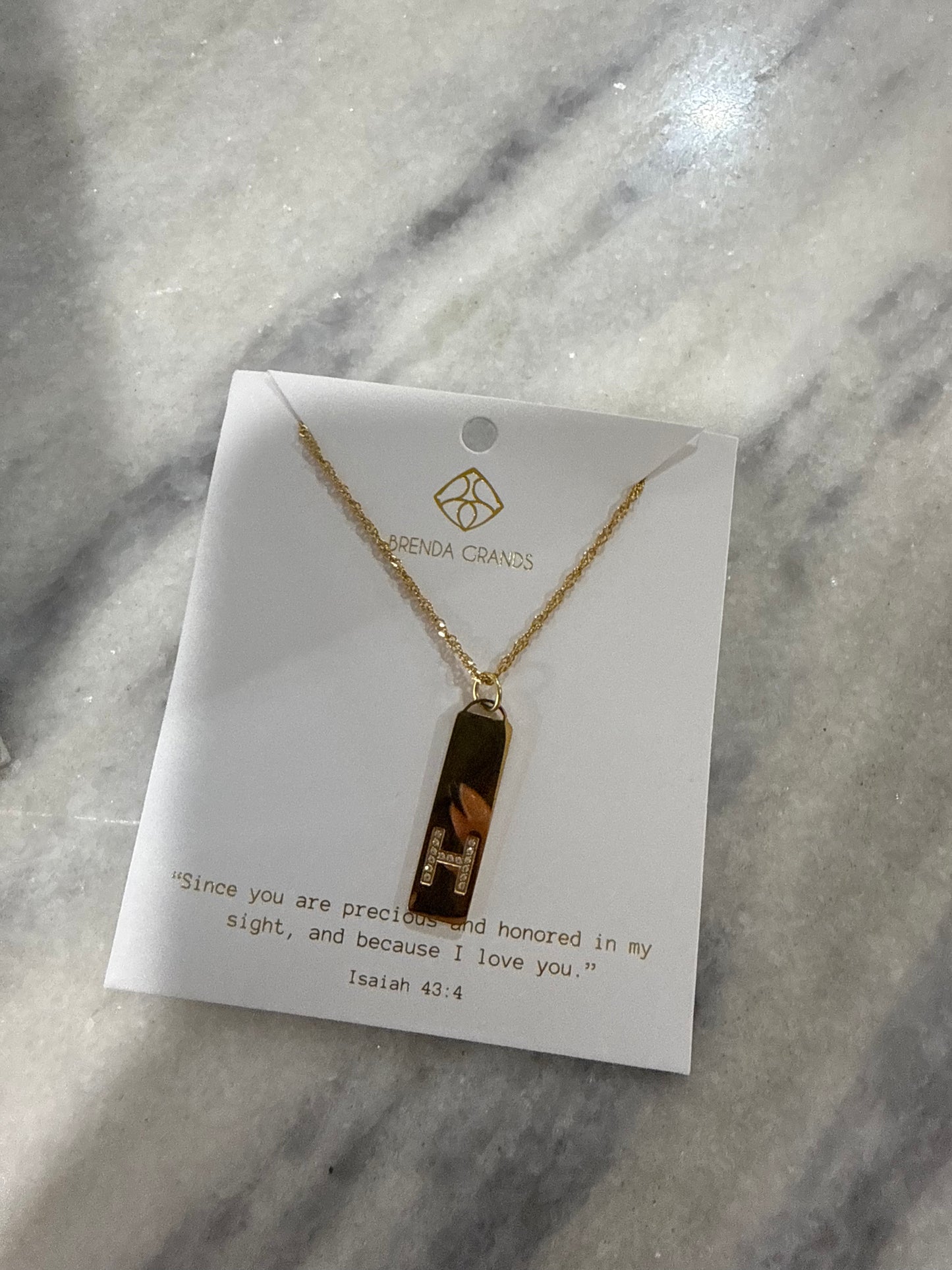Brenda grands initial necklace bar