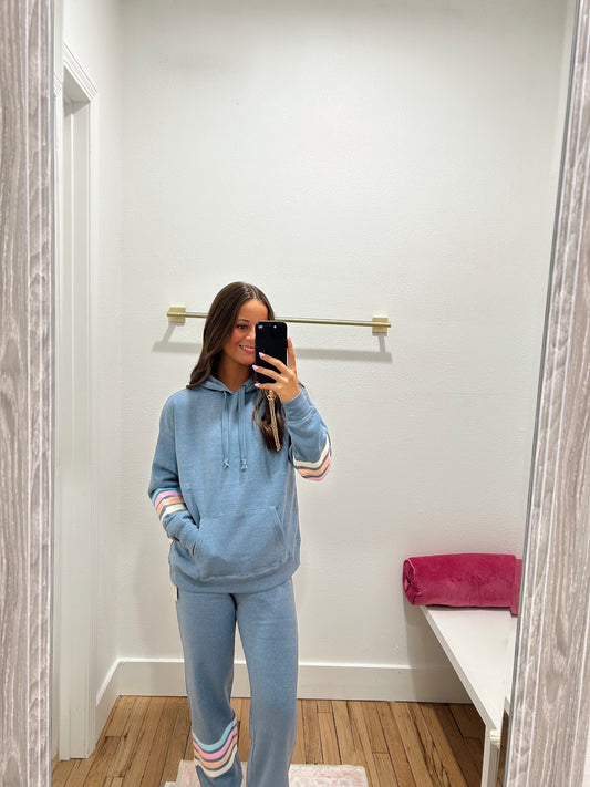 denim pastel stripe jogger set