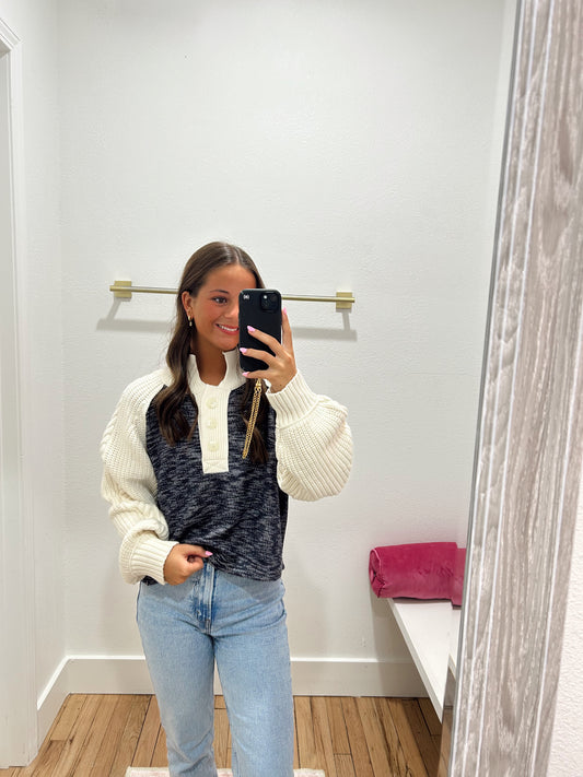 ivory cable knit sleeve sweater top