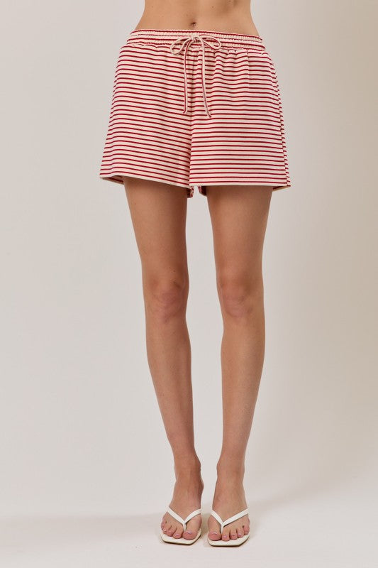 Cream red stripe sweat shorts