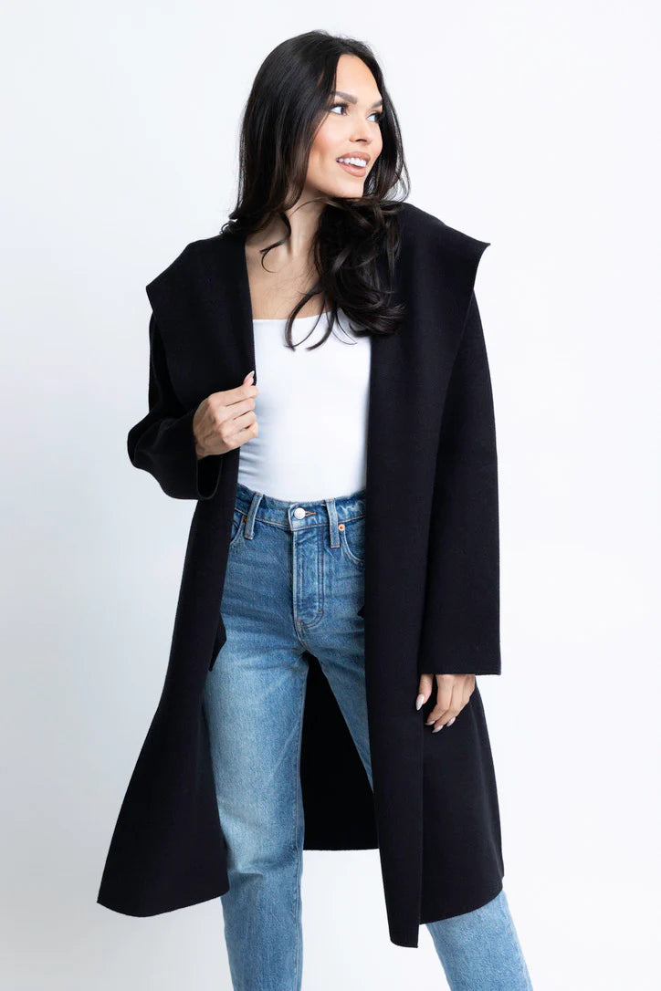 Solid Sweater Hooded cardigan coat by KARLIE