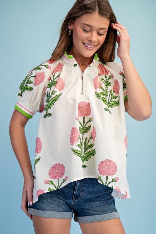 Leah flower print mix top