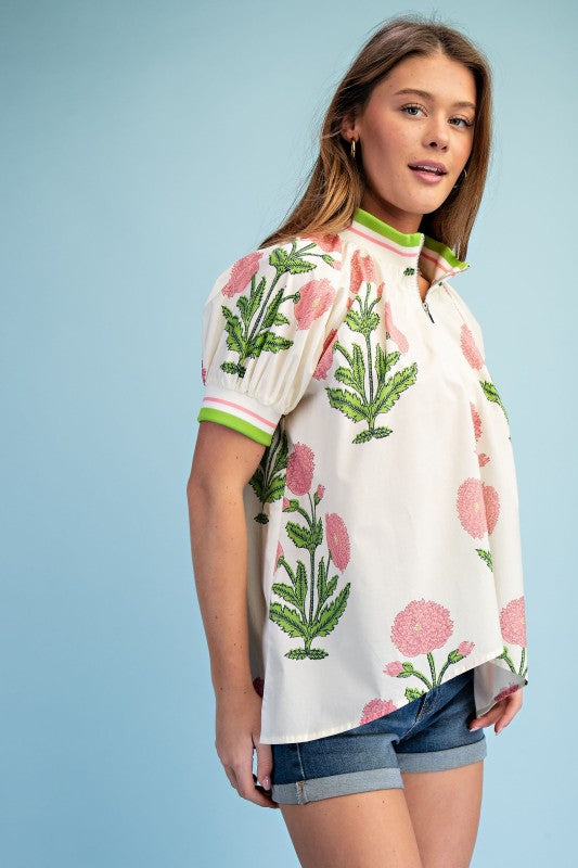 Leah flower print mix top