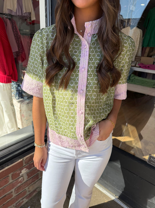 Mixed print floral blouse