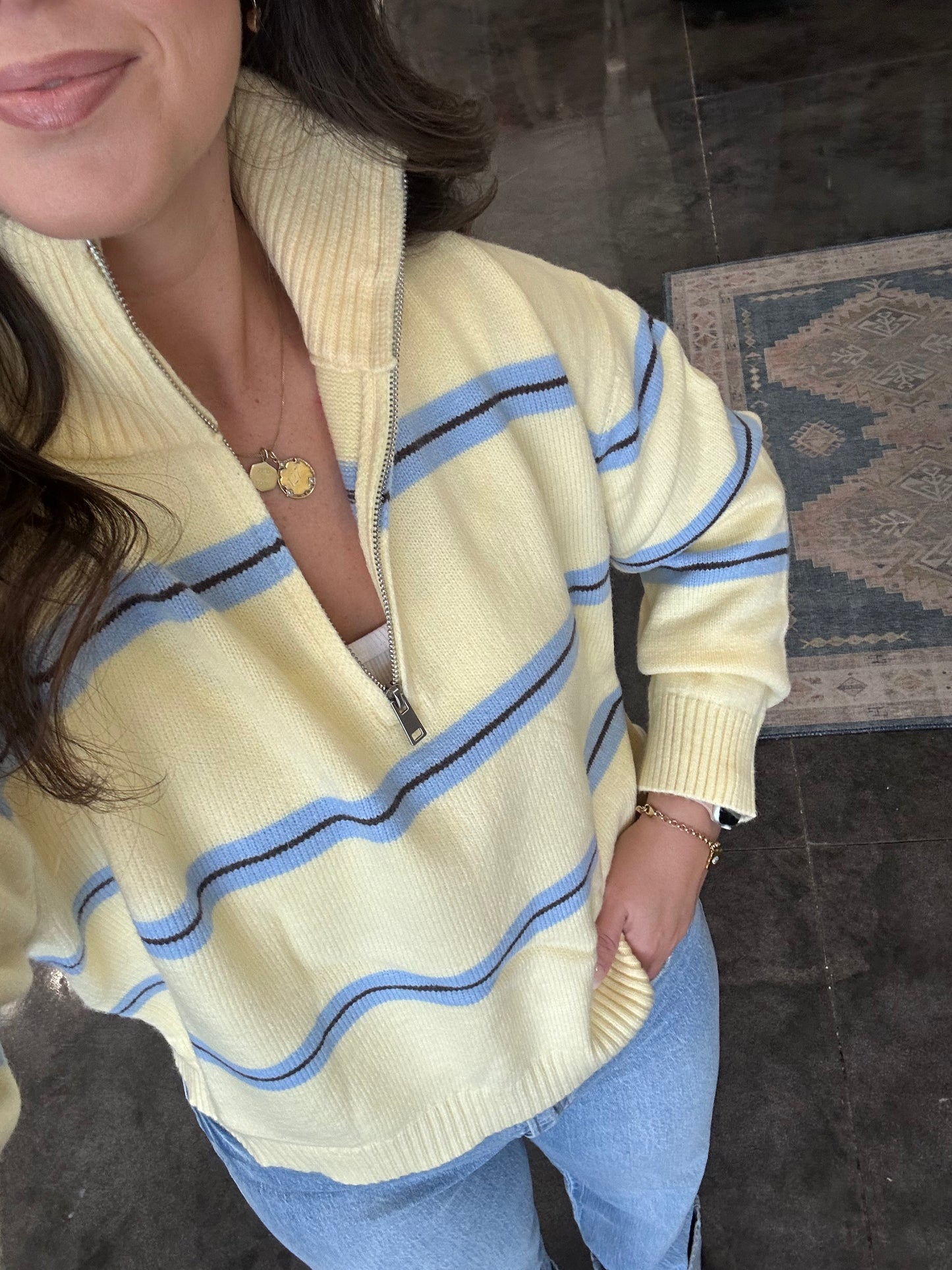 Lemon/Sky mockneck sweater