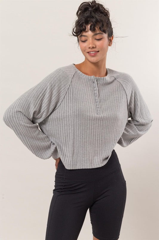 Brushed ribbed Henley top (3 colors)