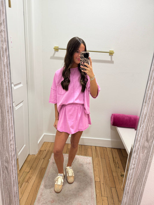 pink cotton skort set