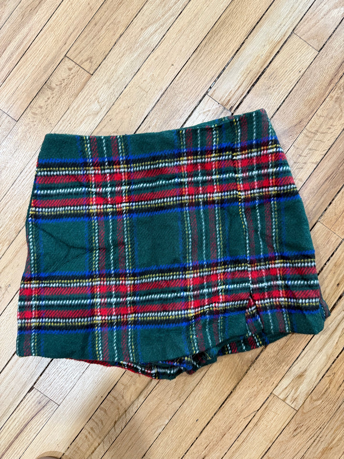 green christmas plaid skort