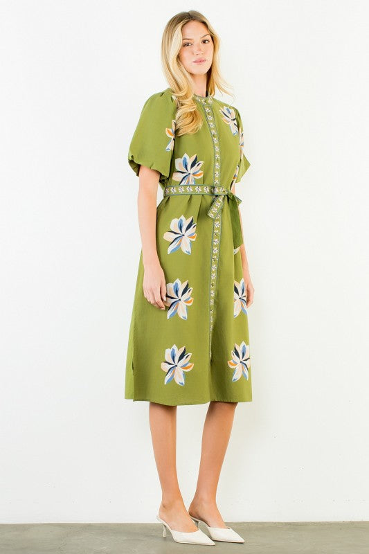 Midi floral dress with tie waist