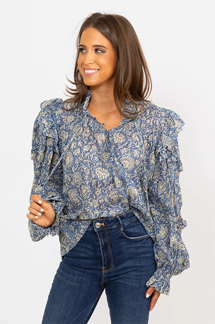 Vintage Floral Ruffle Sleeve Top by KARLIE