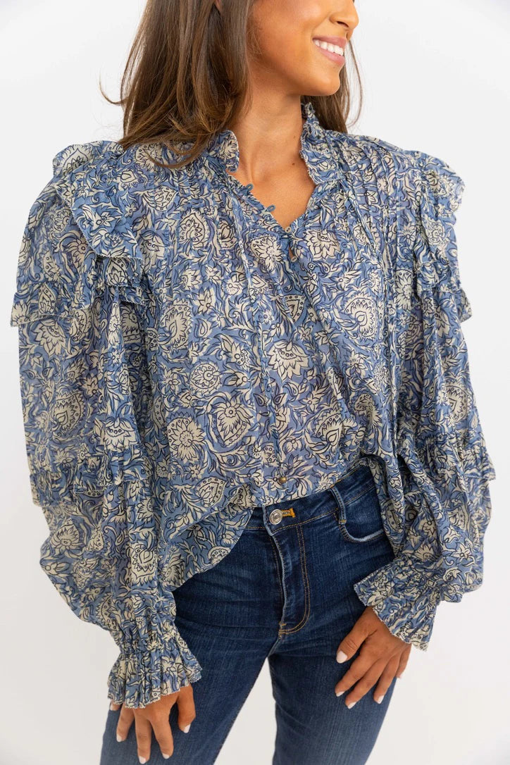 Vintage Floral Ruffle Sleeve Top by KARLIE