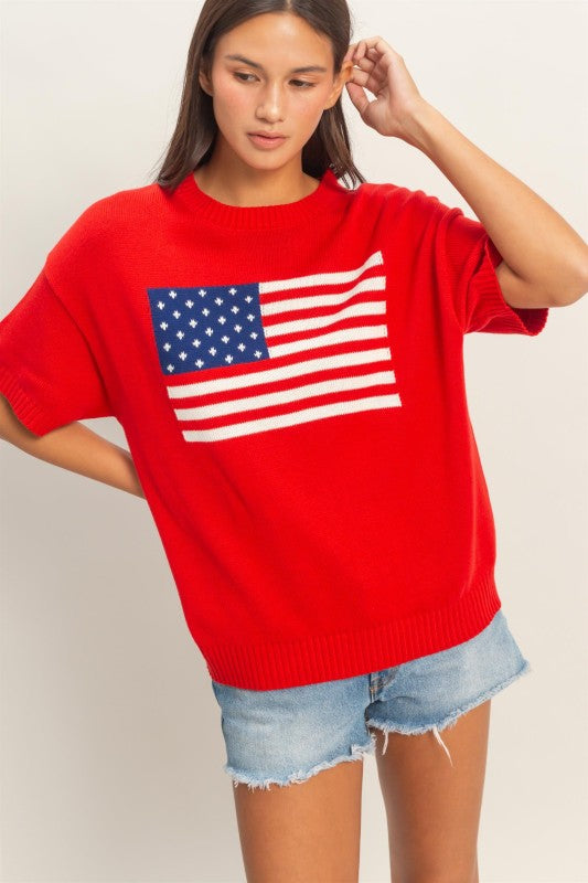 red flag sweater top