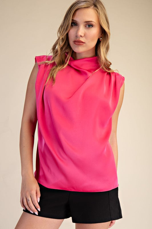 pink cowl neck top