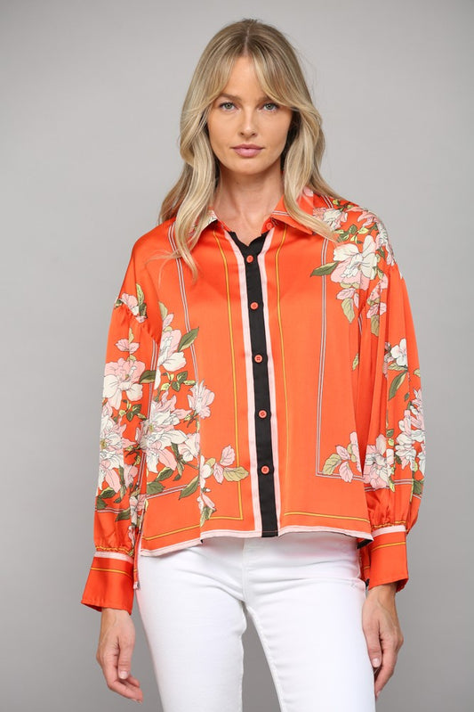 Orange Floral Button Down