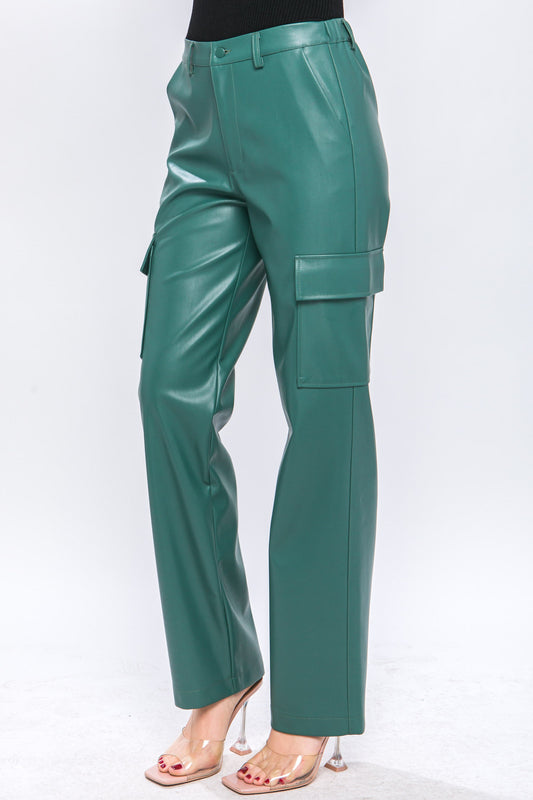 Green Cargo Leather Pants