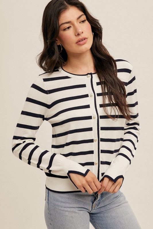 pearl button stripe cardigan