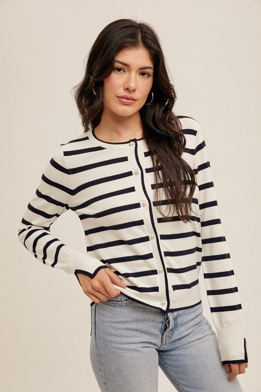 pearl button stripe cardigan