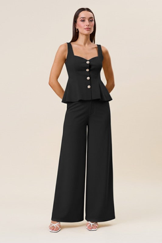 gold button detailed stretchy pants (2 colors)