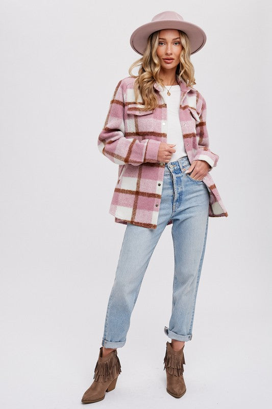 Mauve Plaid brushed shacket