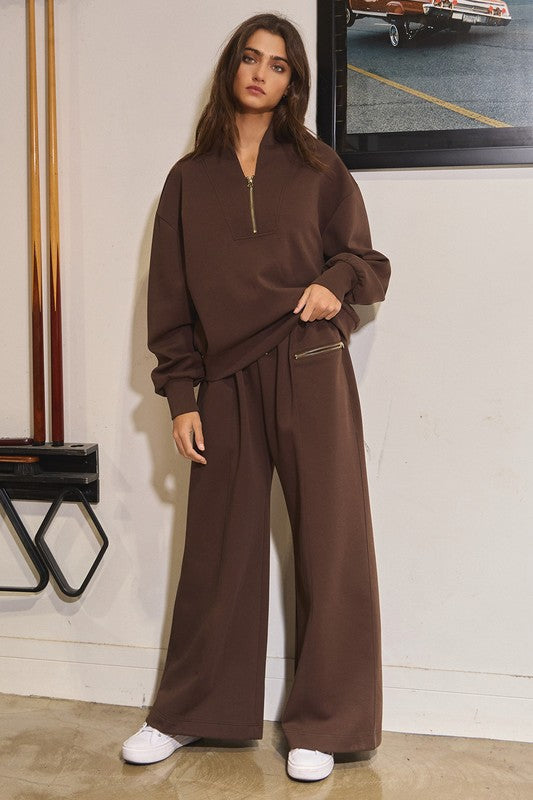 Brown Scuba Oversized pant set