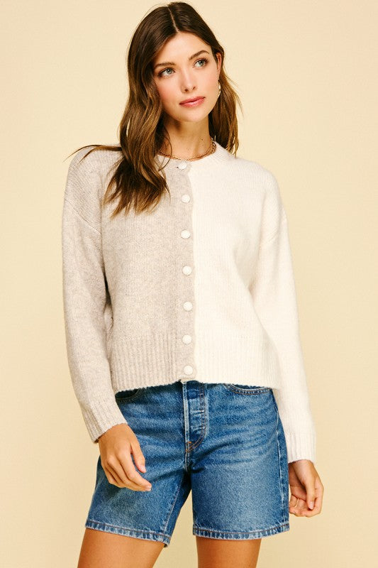 Two toned cream and oatmeal sweater