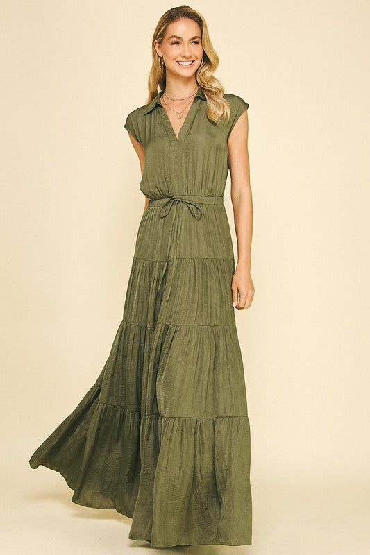Olive satin maxi dress