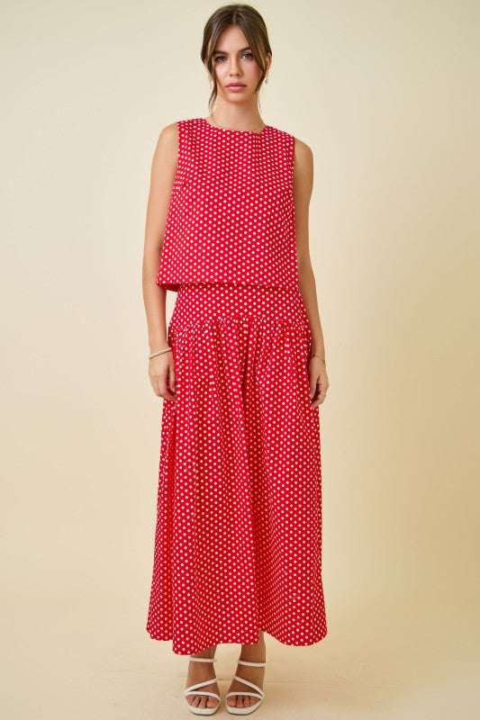 red polka dot straight top