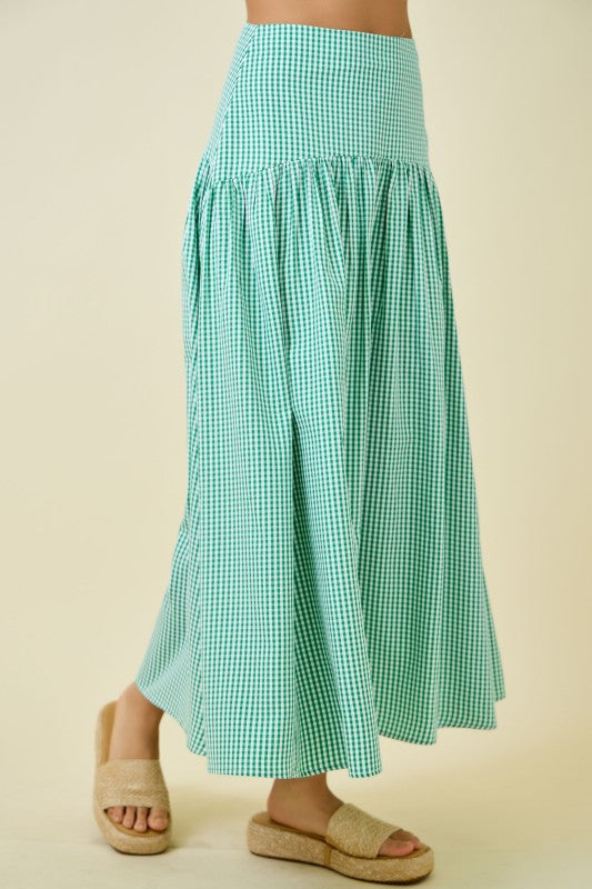 gingham flare maxi skirt - green