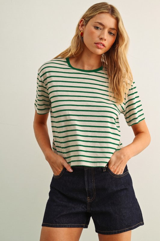 essential stripe tee green