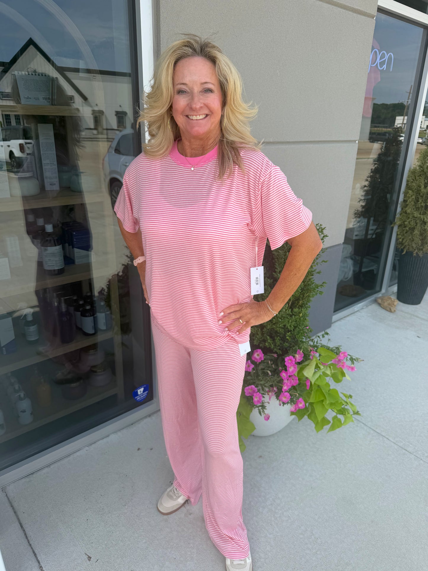Bubblegum oversized striped pant set