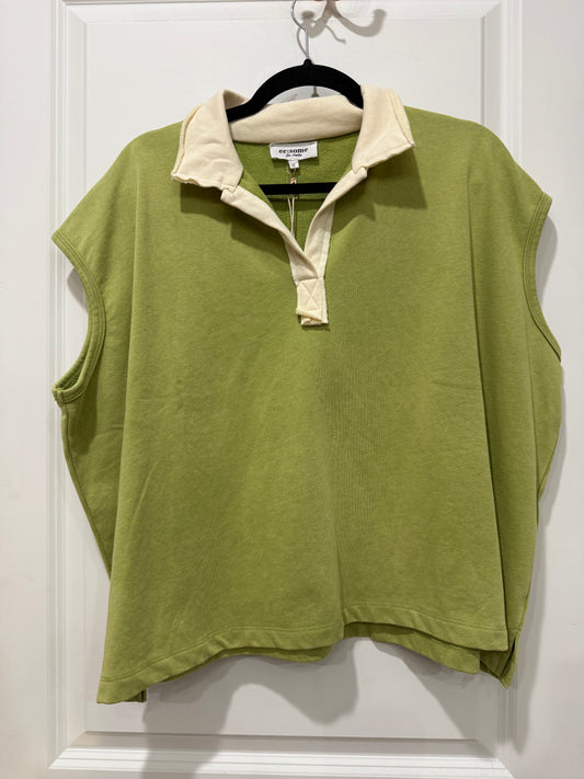 cream pistachio collared sleeveless top