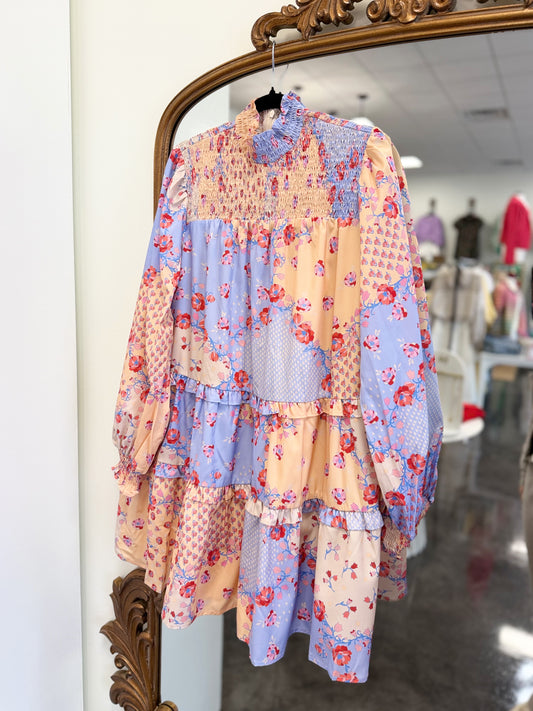 floral mock smock neck mini dress KARLIE