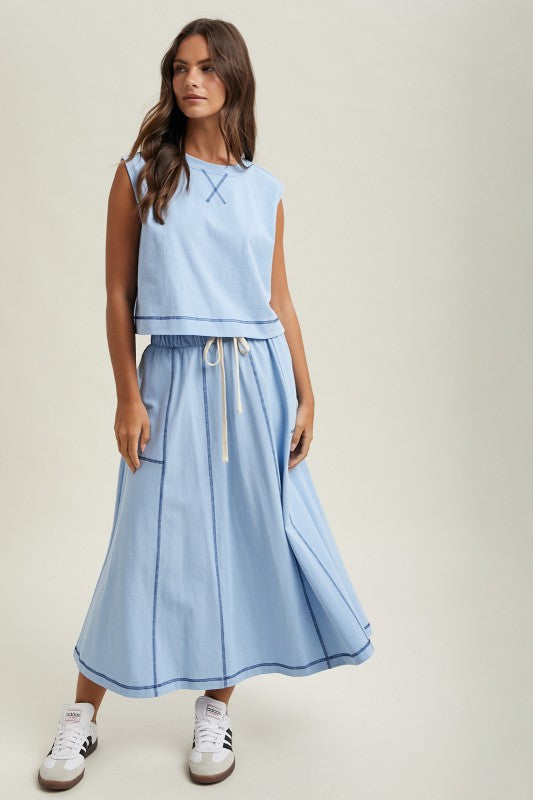 sky blue tank and skirt set