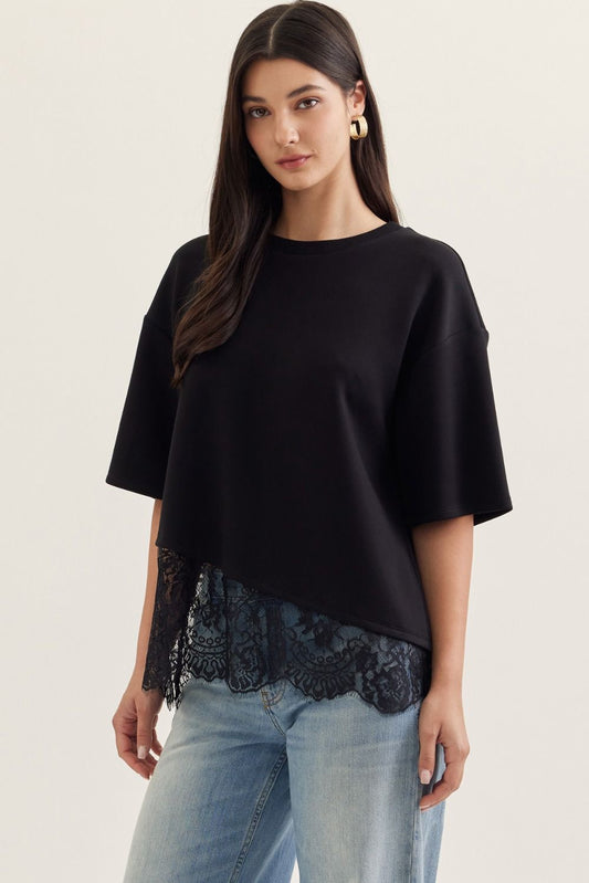 becka black lace trim top