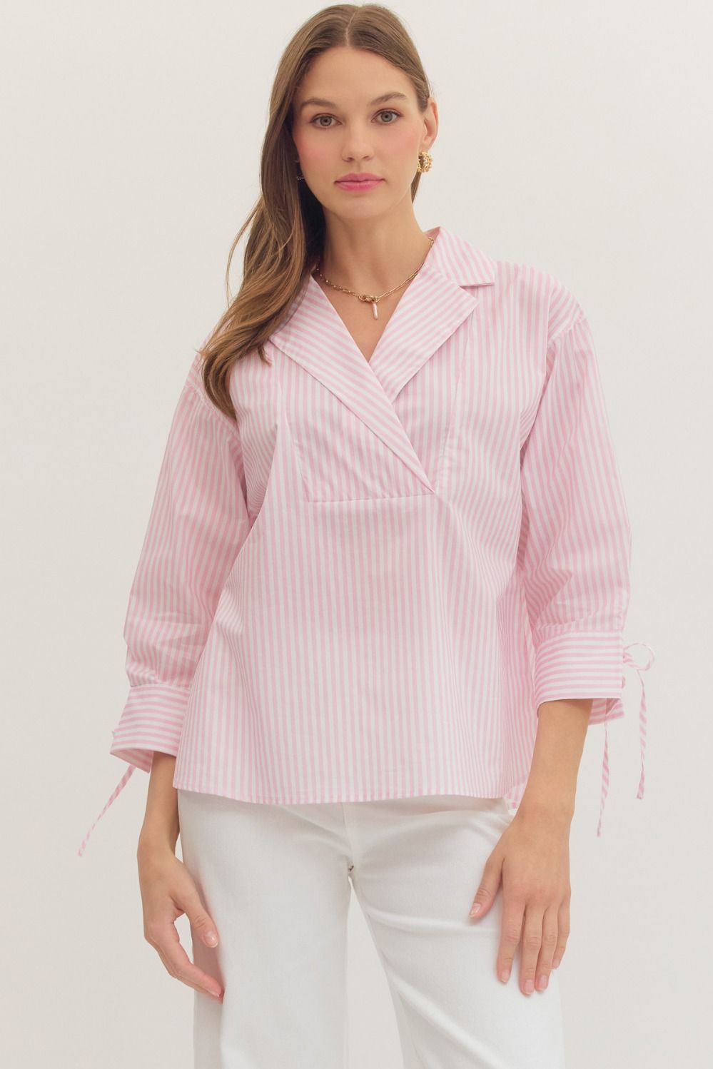 lillian pink stripe 3/4 sleeve top