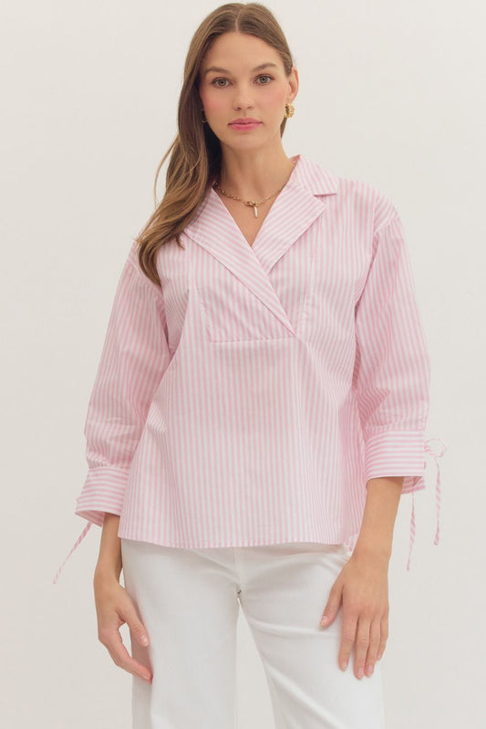 lillian pink stripe 3/4 sleeve top