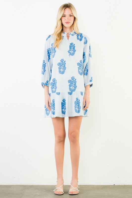 Long sleeve floral mini dress