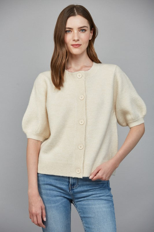 ivory short sleeve button cardigan
