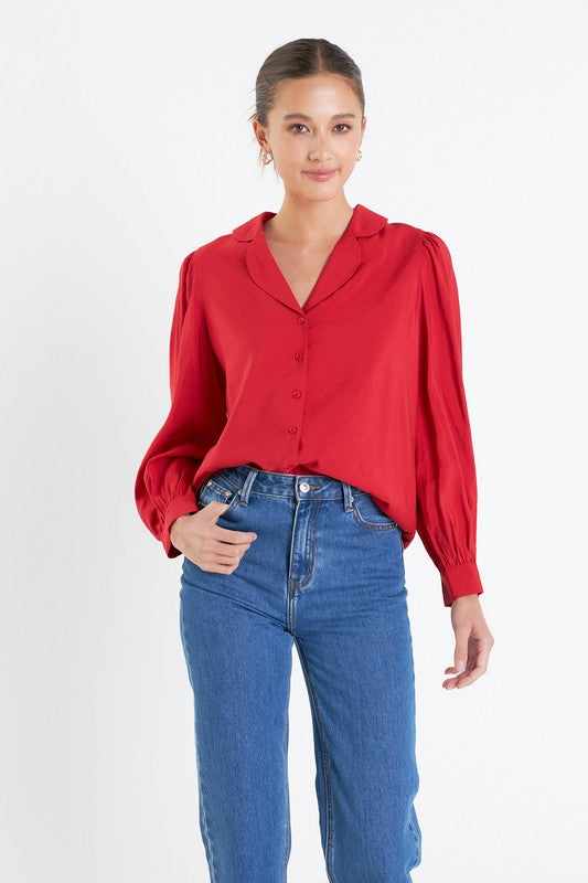 Scallop Collared Red Button Down top