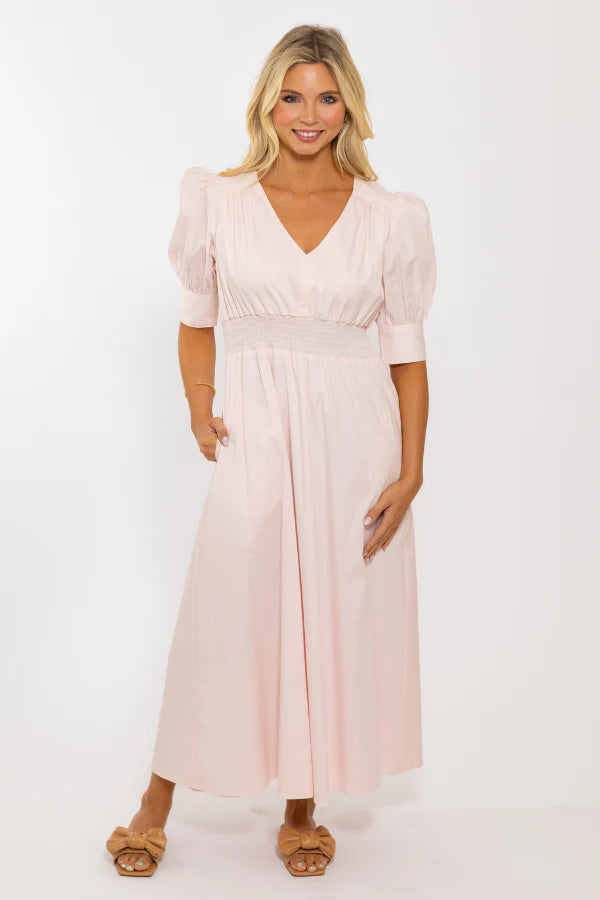 solid poplin v neck dress KARLIE